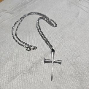 Vintage Handmade Pewter Cross Pendant Necklace